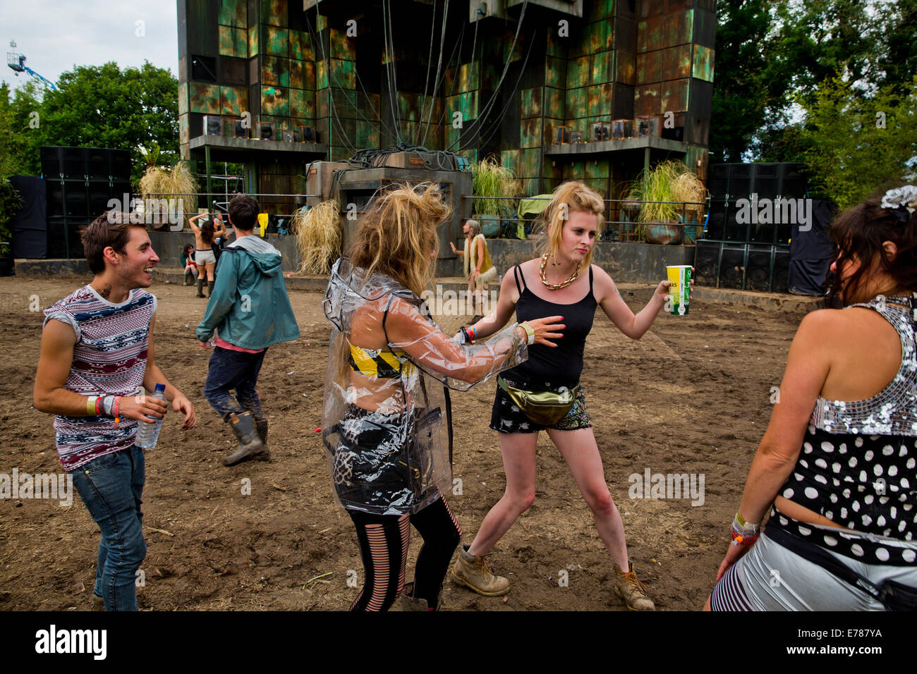 Ravers in Block 9, Glastonbury Festival 2014 Stock Photo