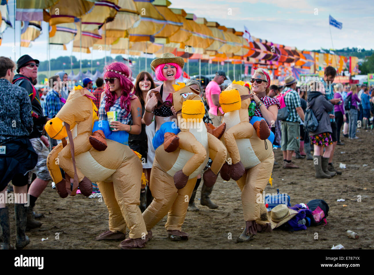Horse riders in fancy dress, The Other Stage, Glastonbury Festival 2014. Stock Photo