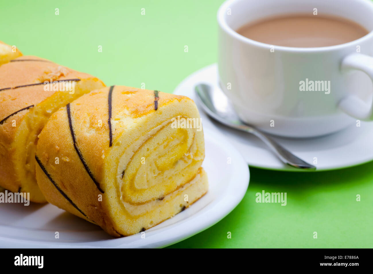 Breakfast: roll cakes and coffee Stock Photo