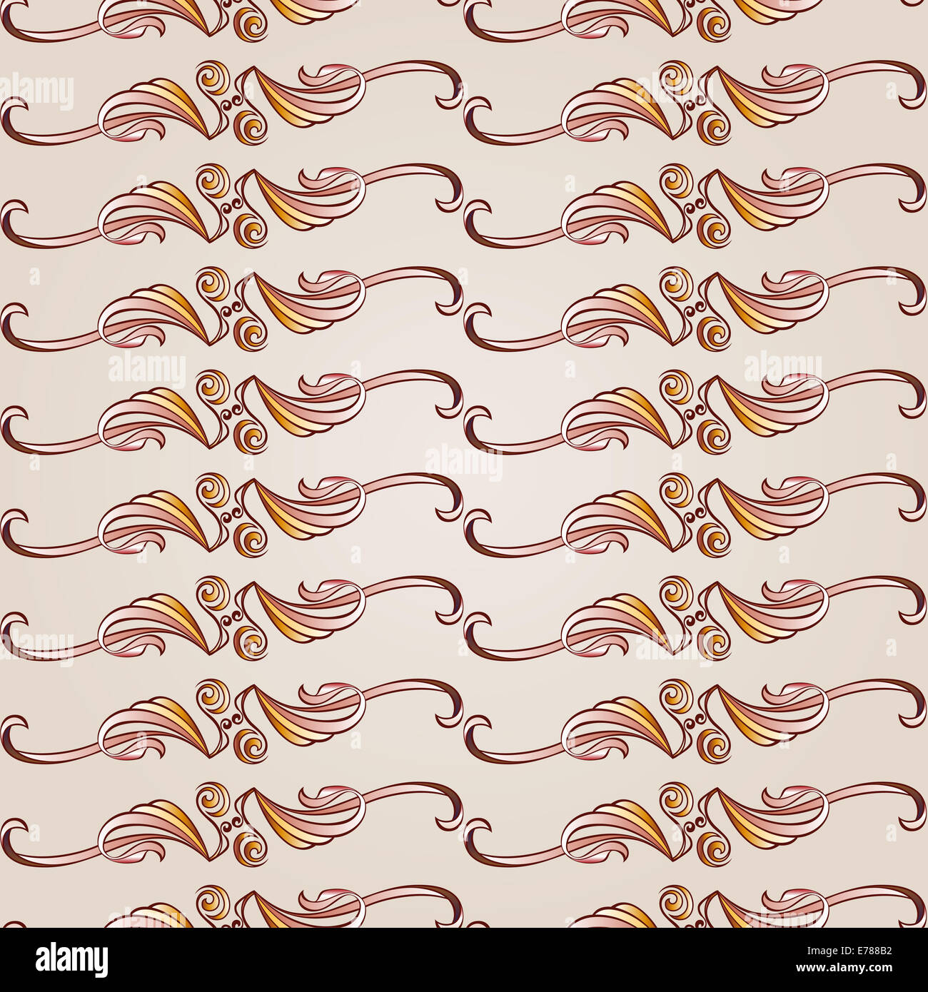 Seamless florid pattern in brown, pastel rose pink and yellow shades ...