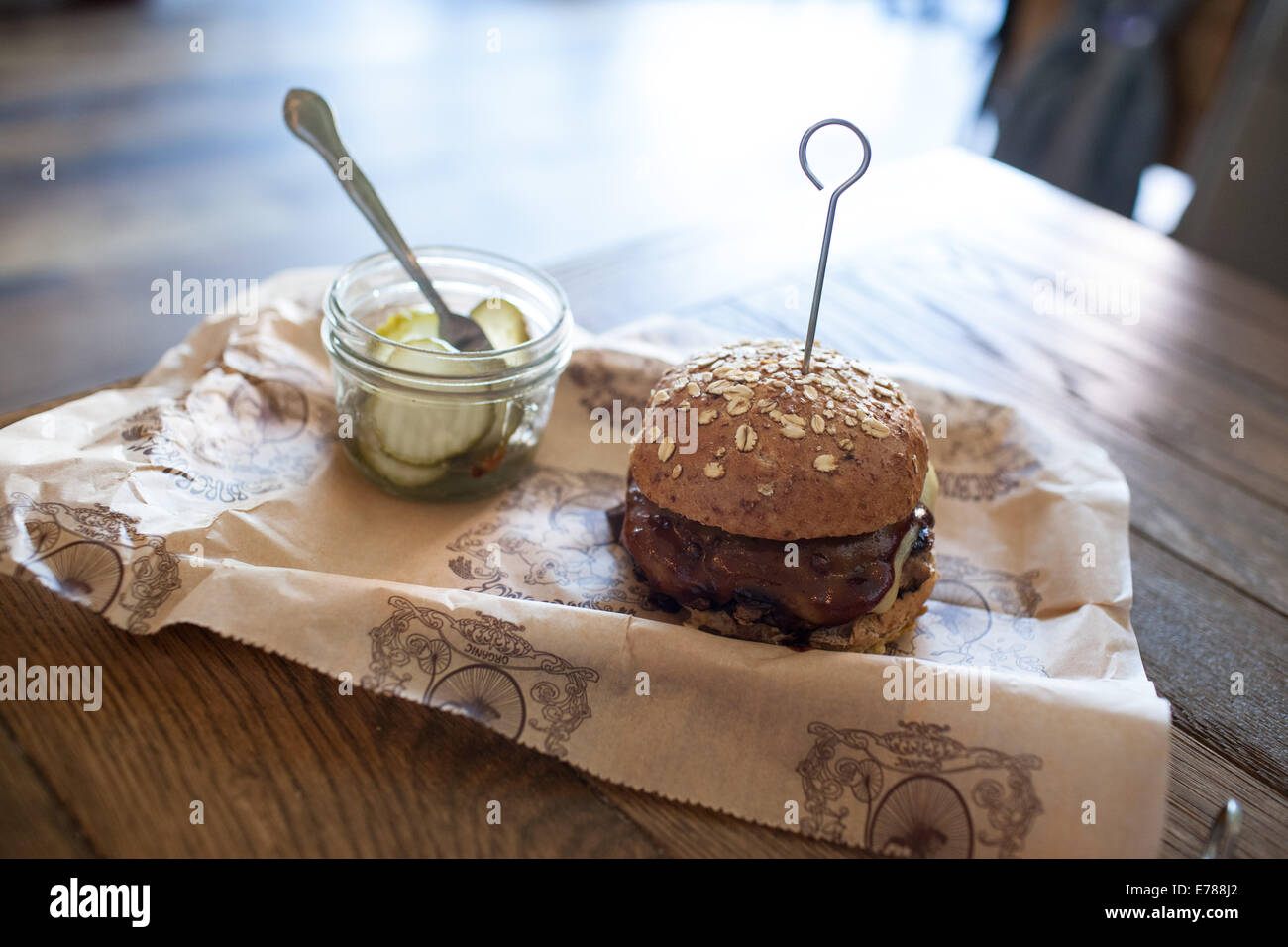 Hamburger and side from Bare Burger in Columbus Ohio Stock Photo