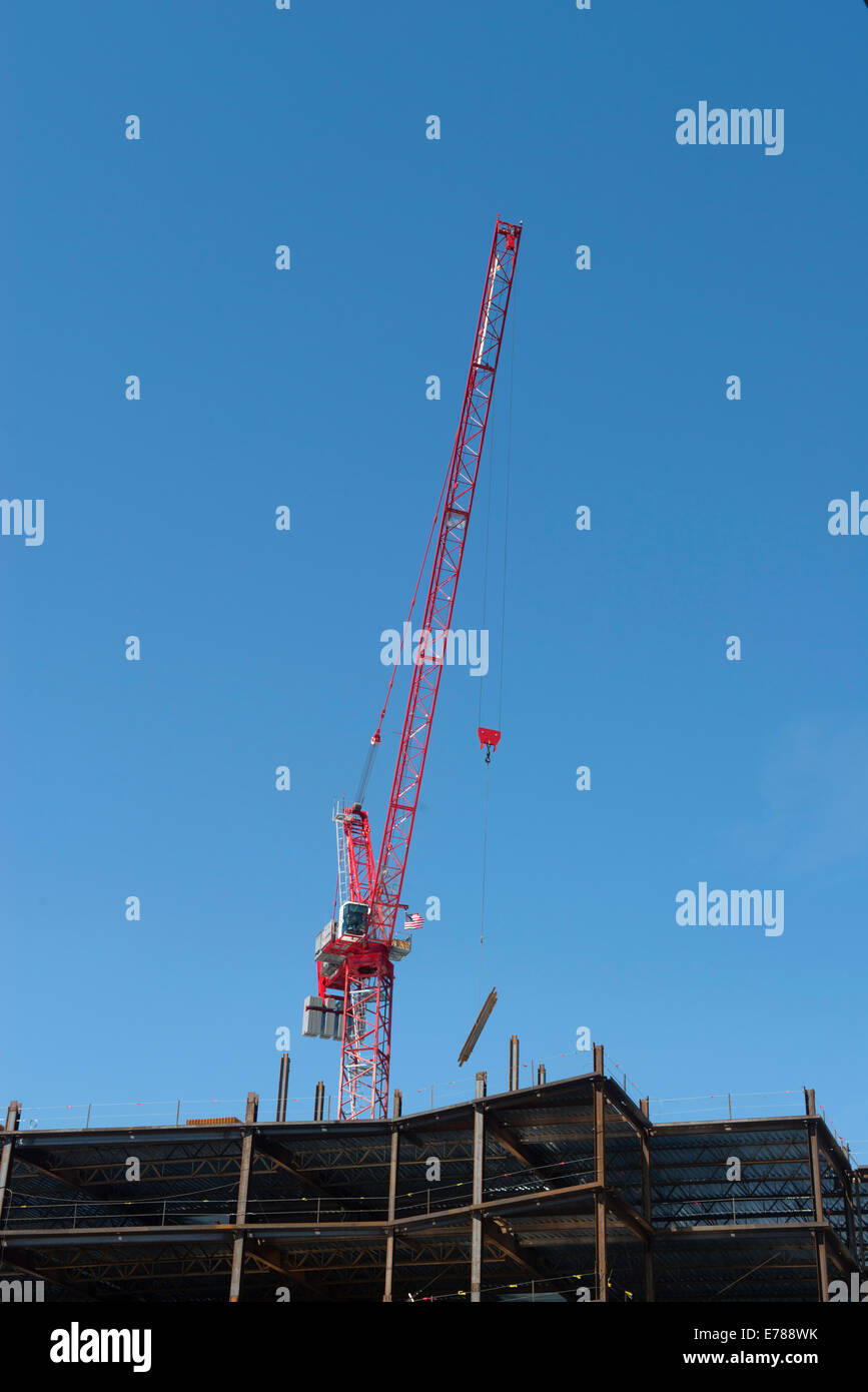 Tower crane working on new headquarters for Alexion Pharmaceuticals.  New Haven, Ct. Stock Photo