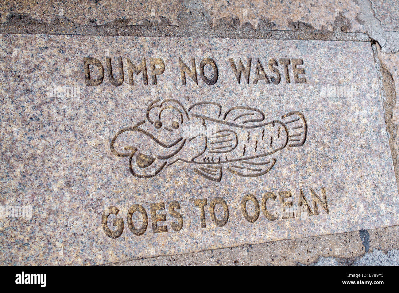 Hawaii,Hawaiian,Oahu,Honolulu,Chinatown,dump no waste goes to ocean,gutter,sign,warning,pollution,preventing,USA,US,United,States,America Polynesia,HI Stock Photo
