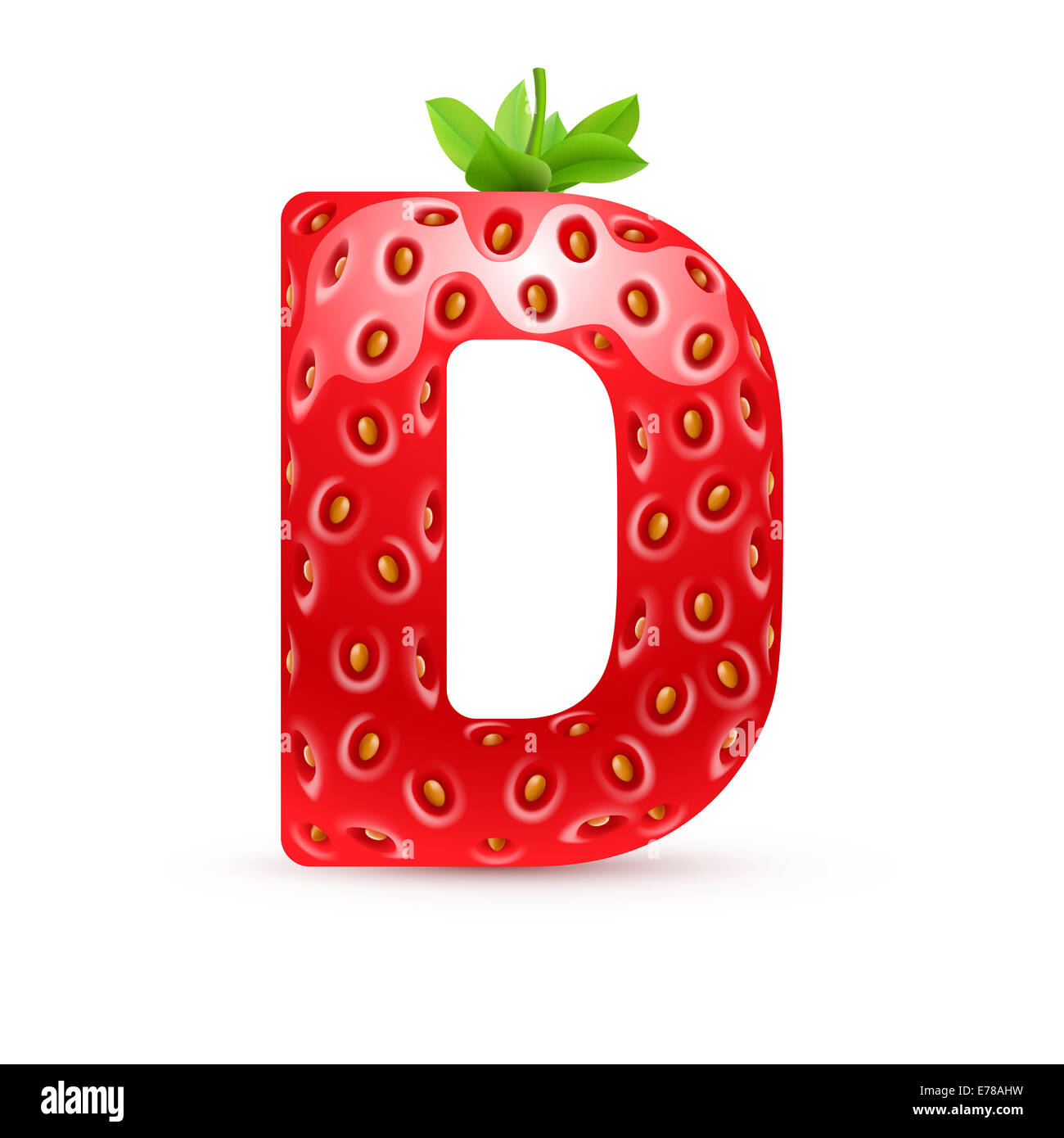 Letter D in strawberry style with green leaves Stock Photo