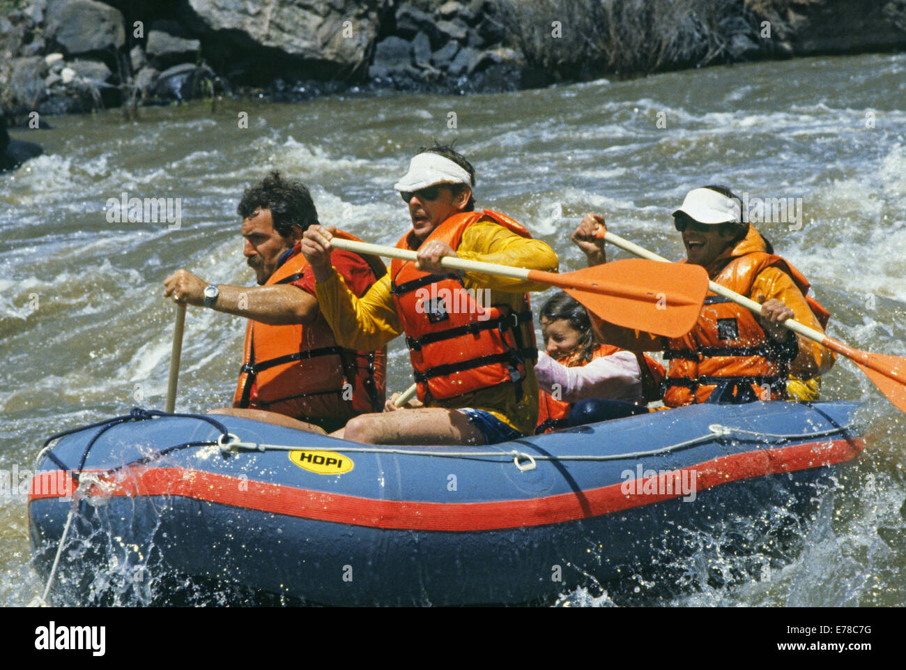 Rafters running the Rio Chama or Chama River in New Mexico Stock Photo