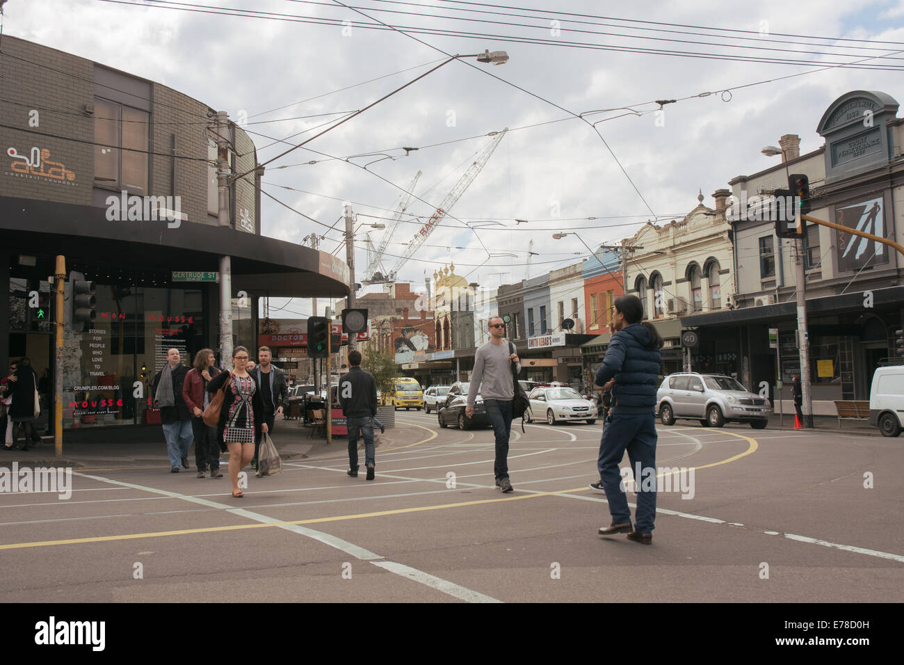 Pedestrians Crossing Smith Street Collingwood Melbourne Australia Stock Photo