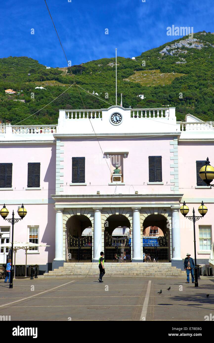 Entrance to Gibraltar Parliament, John Mackintosh Square, Gibraltar, Cadiz Province, South West Europe Stock Photo