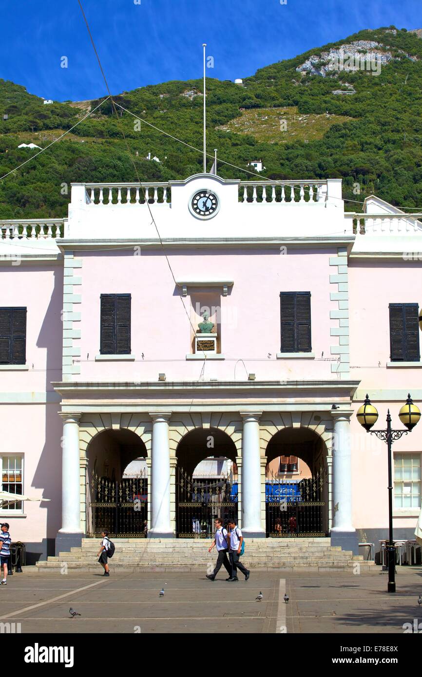 Entrance to Gibraltar Parliament, John Mackintosh Square, Gibraltar, Cadiz Province, South West Europe Stock Photo