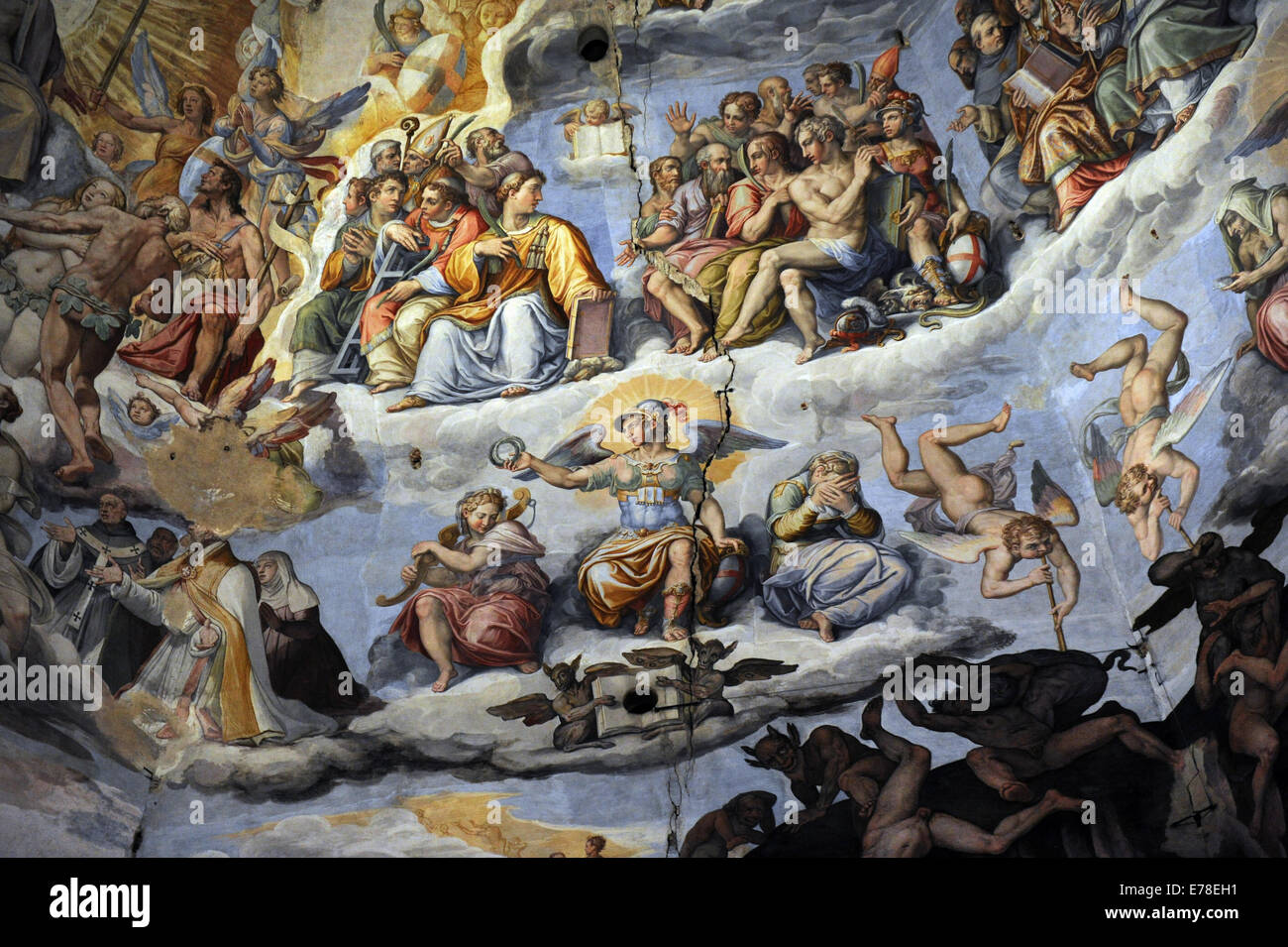 Italy. Florence. Dome of Brunelleschi. Last Judgement. fresco  by Giorgio Vasari (1511-1574) and Zuccari (1572-1579). Detail. Stock Photo