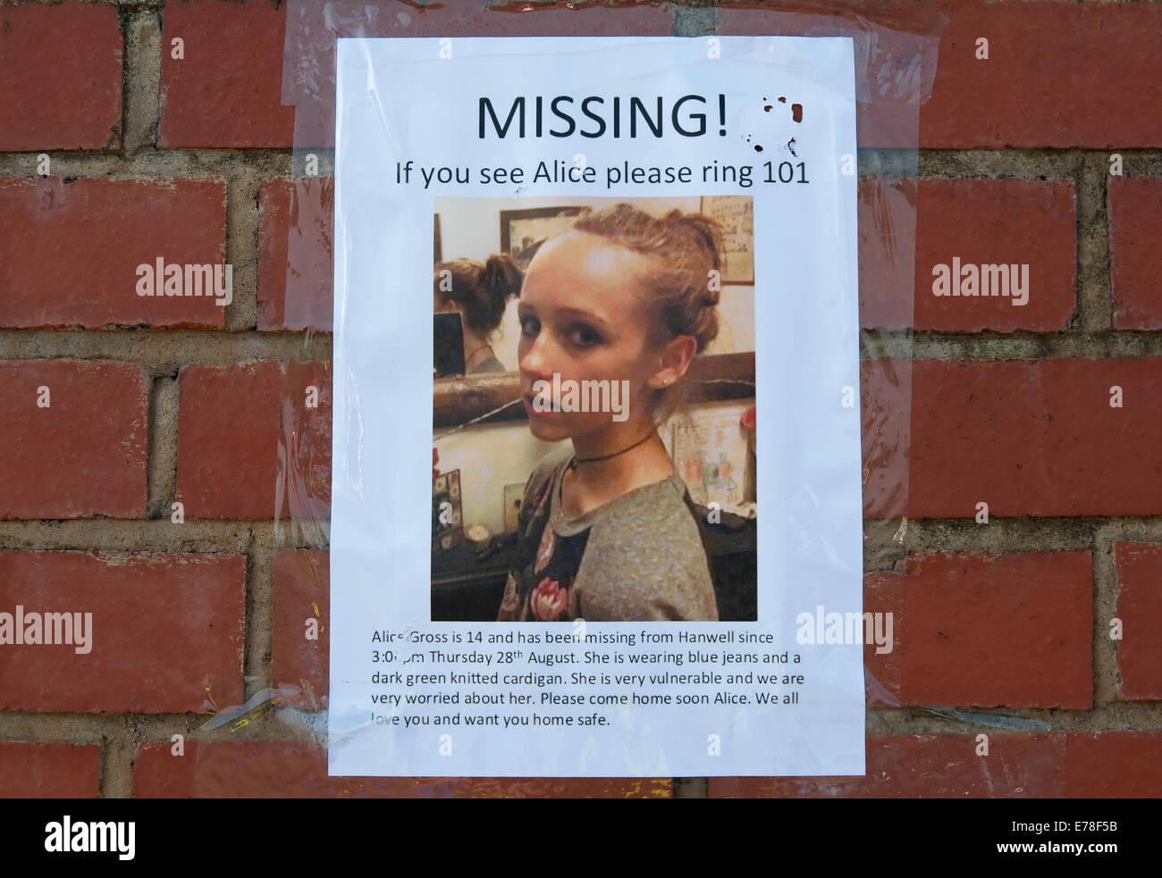 missing person flyer for alice gross, richmond upon thames, surrey, england Stock Photo