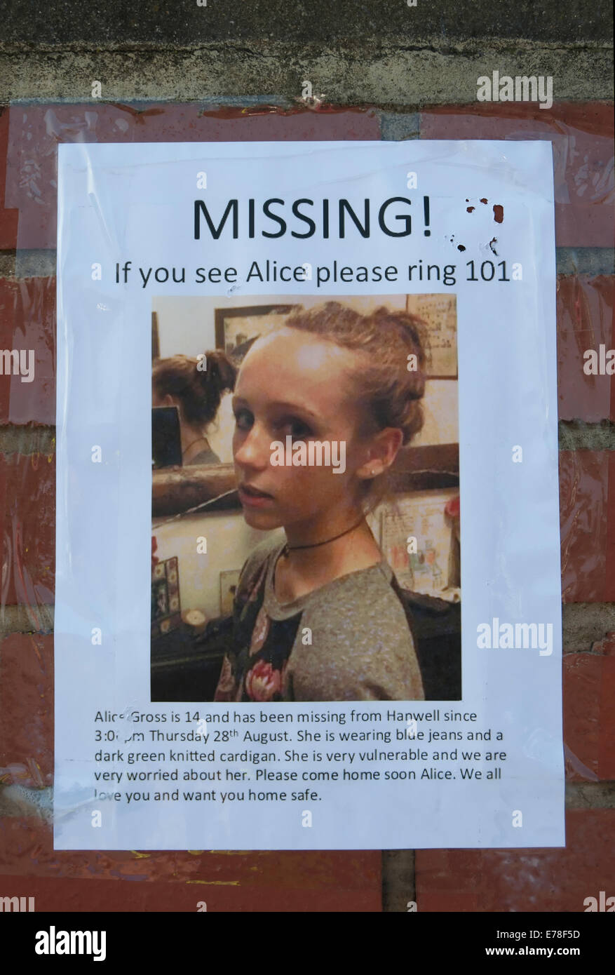missing person flyer for alice gross, richmond upon thames, surrey, england Stock Photo
