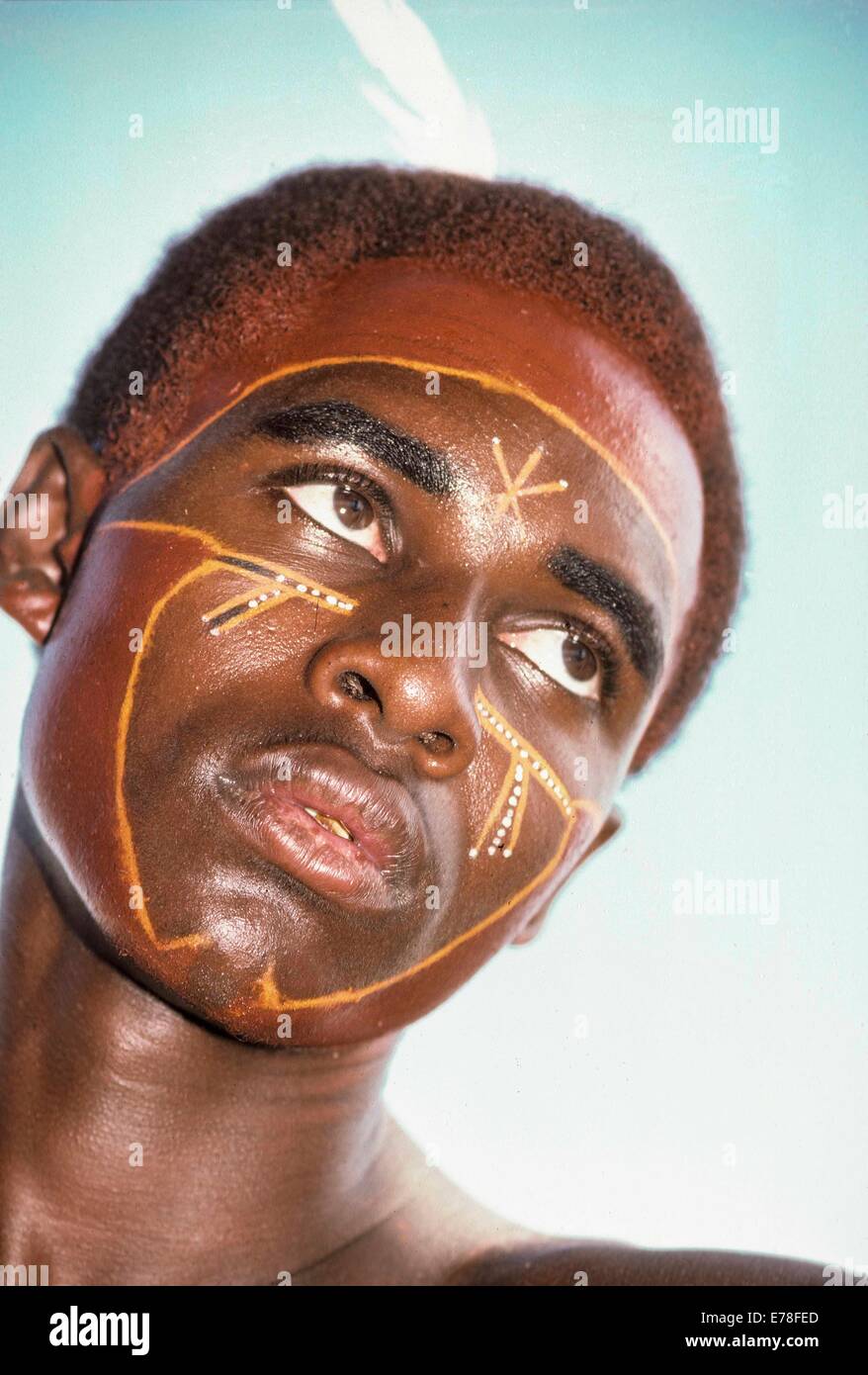 El Molo Warriors with face paint for tribal ceremony, El Molo Tribe, Lake Turkana - Kenya. Stock Photo