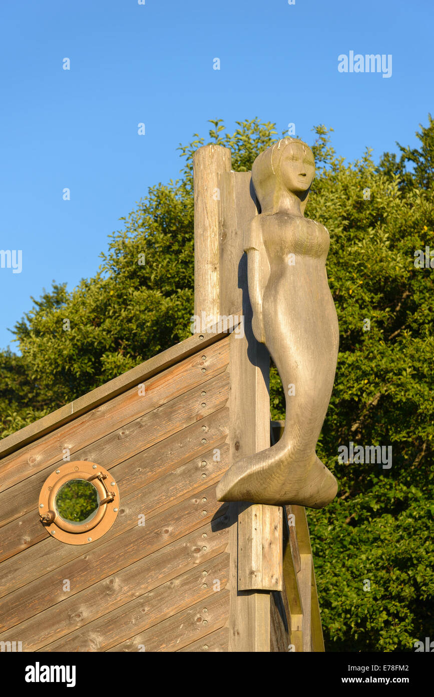 Mermaid and ship's prow play sculpture,, Victoria, British Columbia, Canada Stock Photo