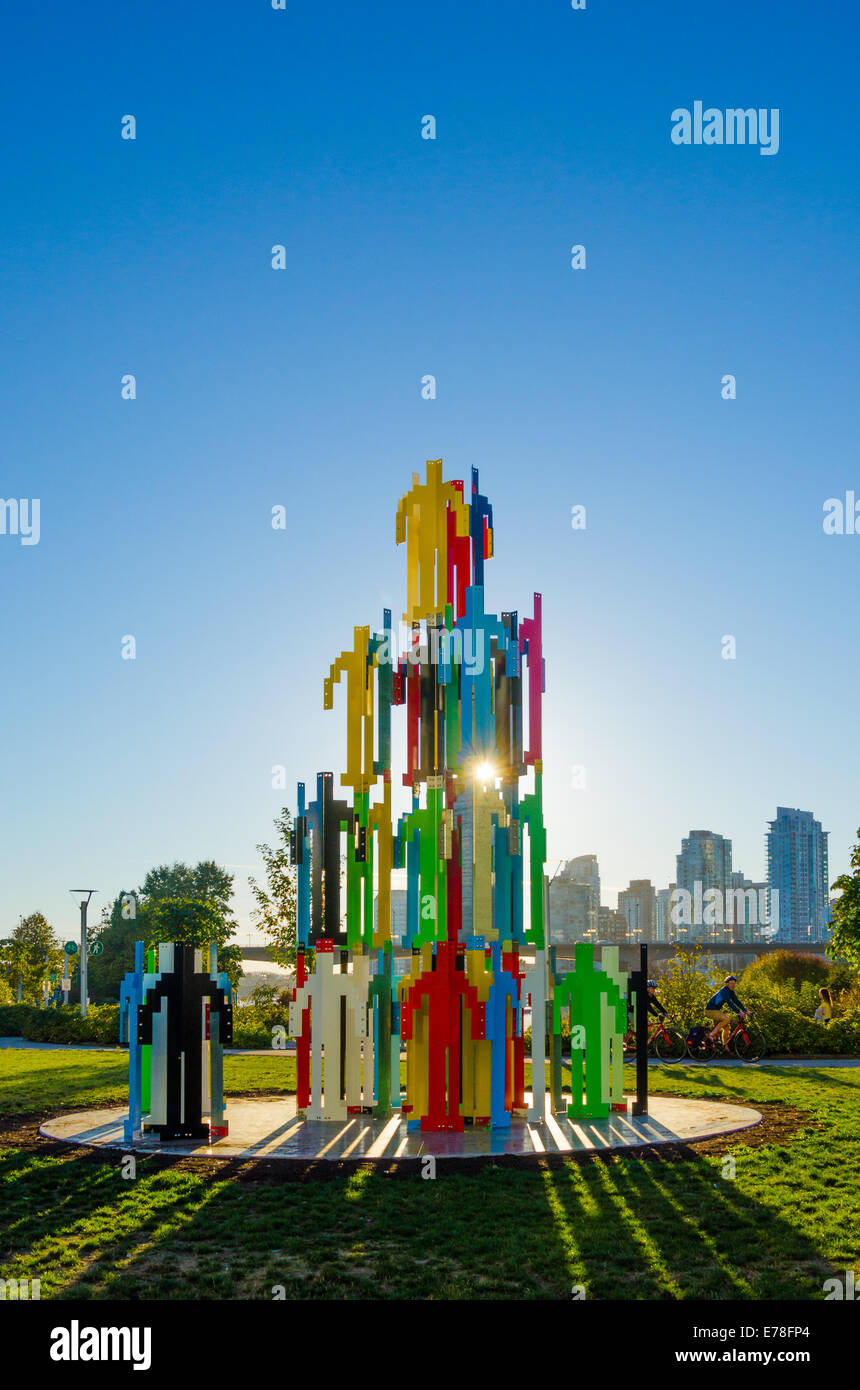 Human structures Vancouver, a sculpture by Jonathan Borofsky, Hinge Park, Vancouver, British Columbia, Canada Stock Photo