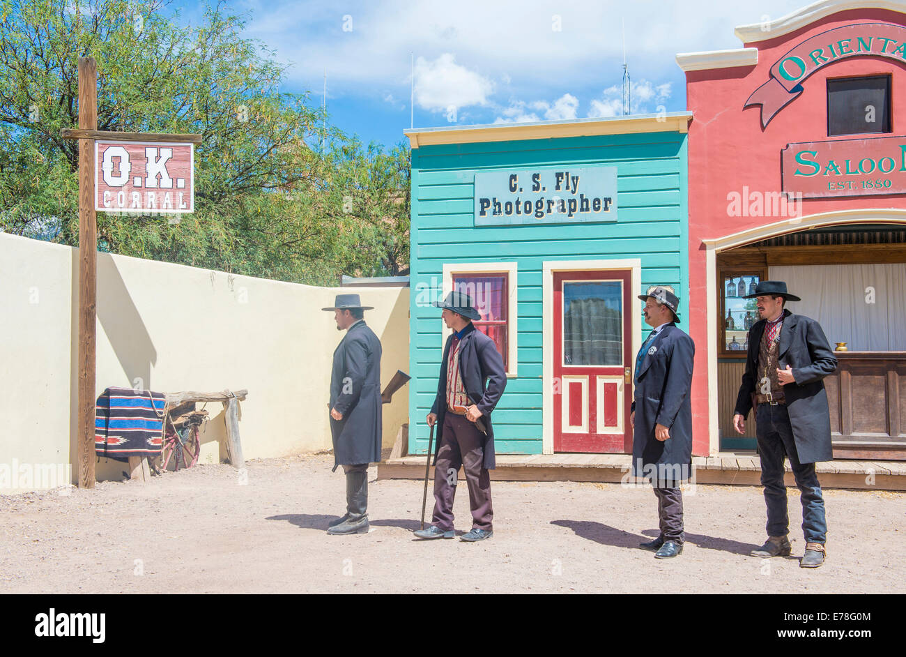 Actors takes part in the Re-enactment of the OK Corral gunfight in Tombstone , Arizona Stock Photo