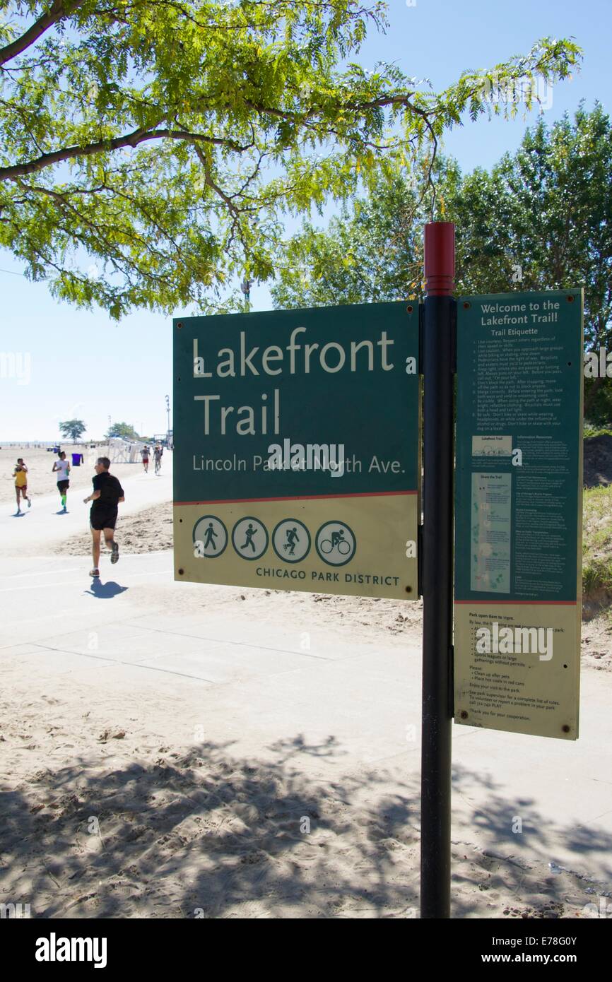 Lakefront Trail Sign North Avenue Beach Chicago Illinois Stock Photo 