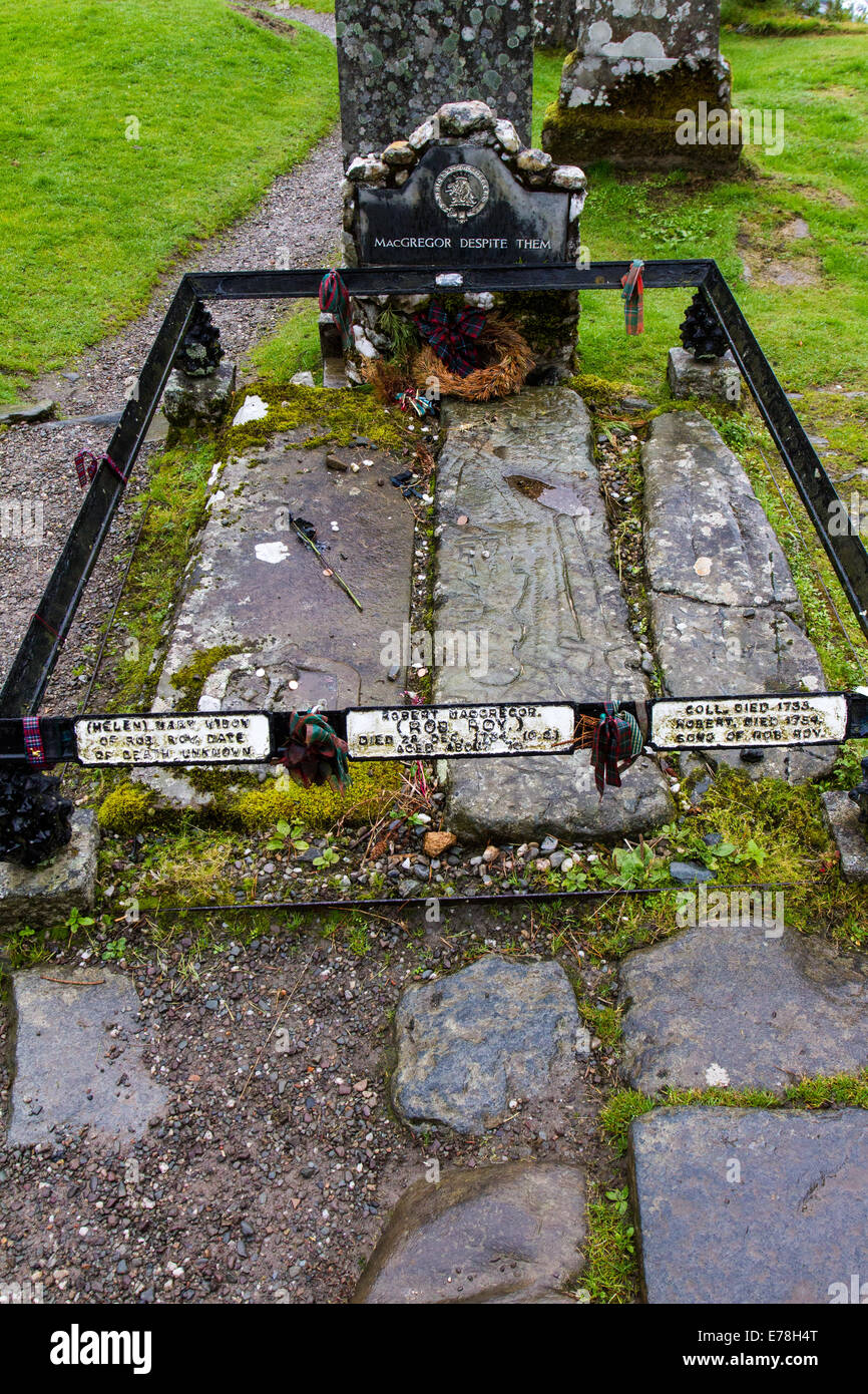 Rob Roy's Grave in the hamlet of Balquhidder above Loch Voil in Loch Lomond and The Trossachs National Park nr Glasgow Scotland Stock Photo