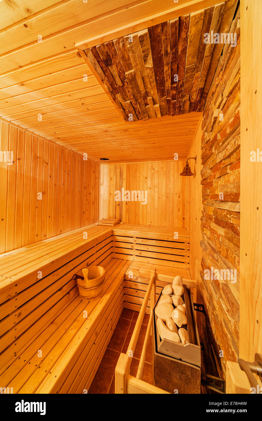Interior of small home Finnish wooden sauna Stock Photo - Alamy