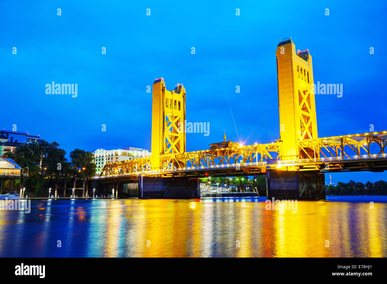 Golden Gates drawbridge in Sacramento at the night time Stock Photo