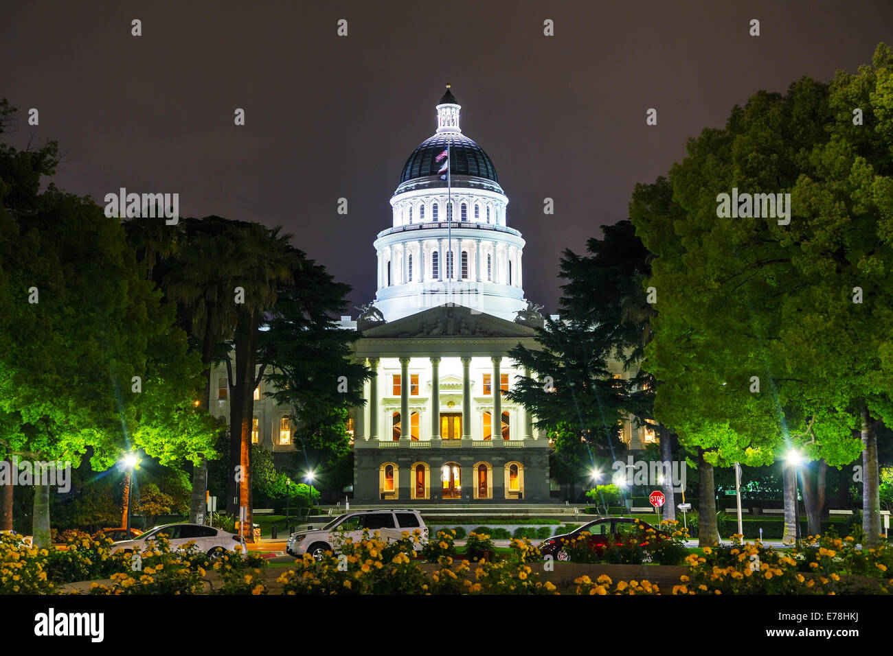 Night view of the California state capitol building in Sacramento Stock Photo