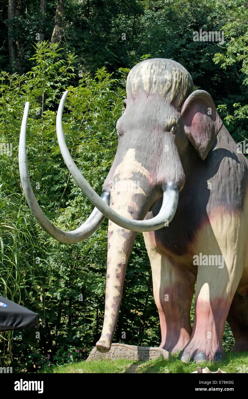 Large mammoth model at Wookey Hole, Somerset. Stock Photo