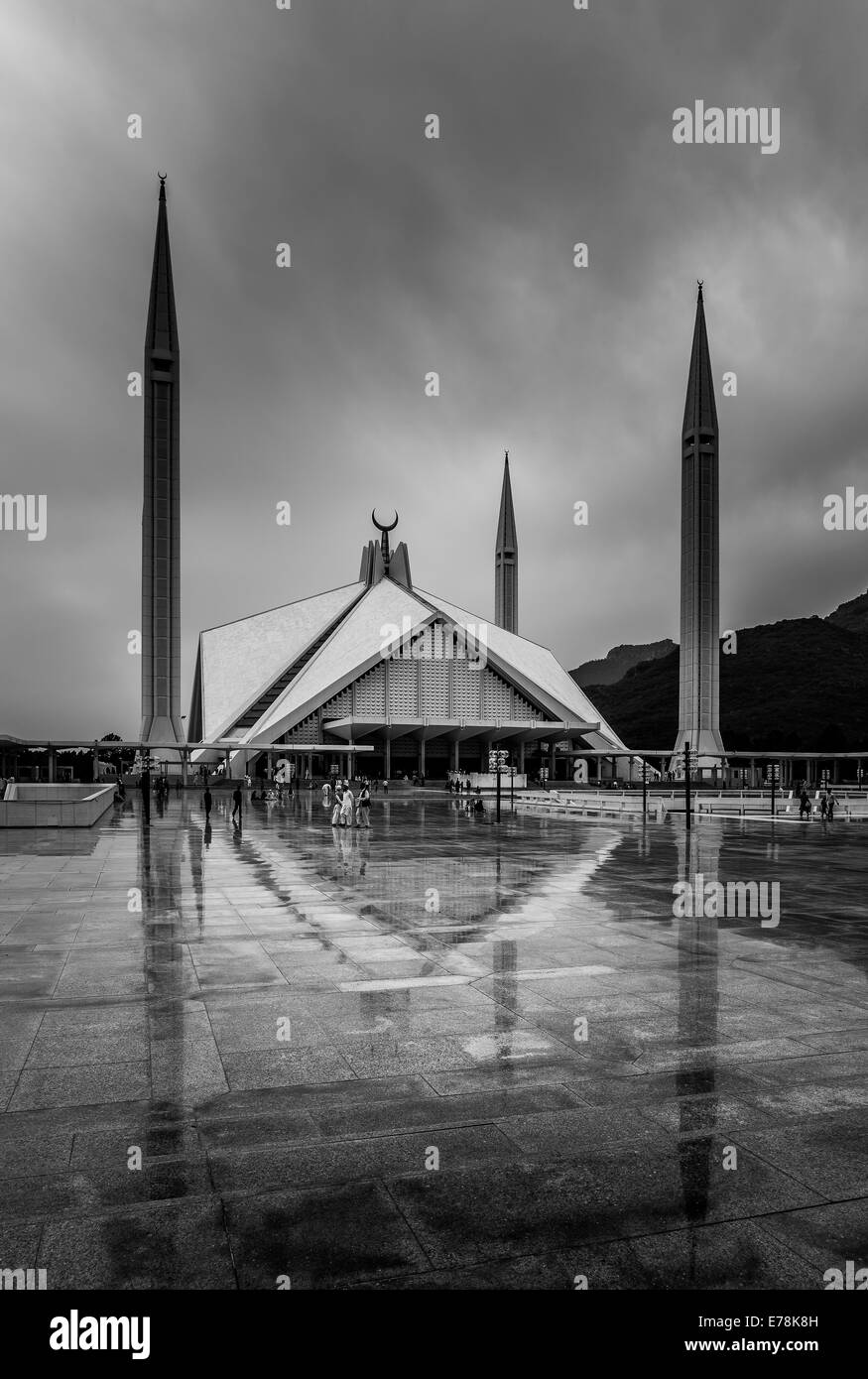 The Faisal Mosque is the largest mosque in Pakistan, located in the national capital city of Islamabad Stock Photo
