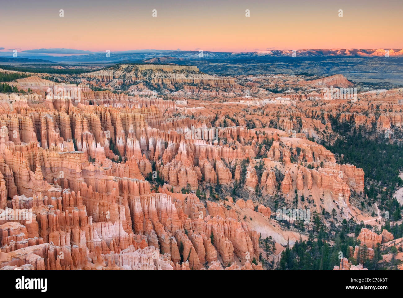 Alpenglow over Bryce Canyon from Bryce Point, Bryce Canyon National Park Utah Stock Photo