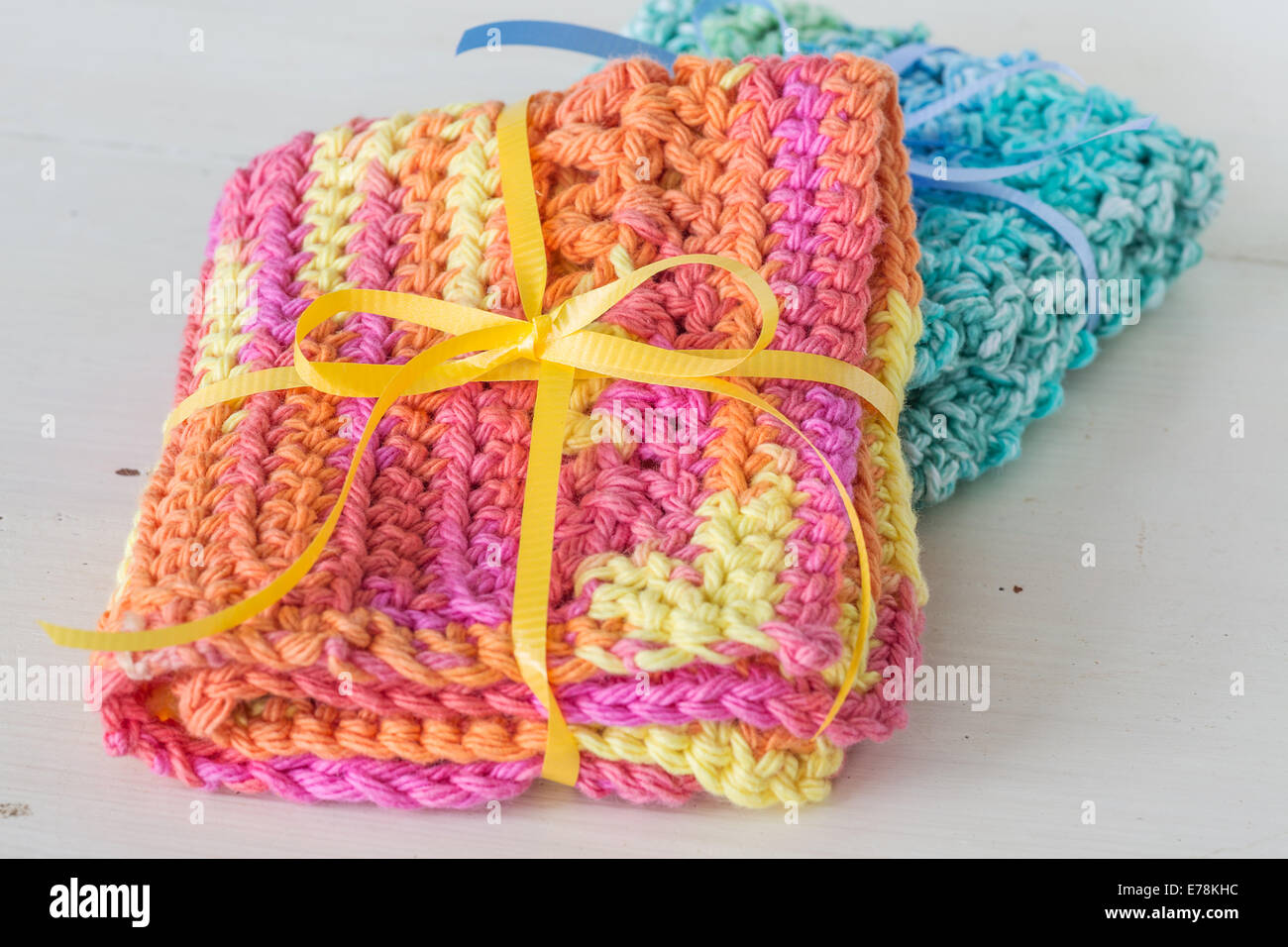 Handmade crocheted dishcloths made with different stitches and