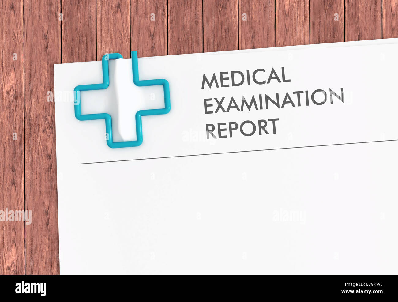 Medical examination report document template with cross paper clip