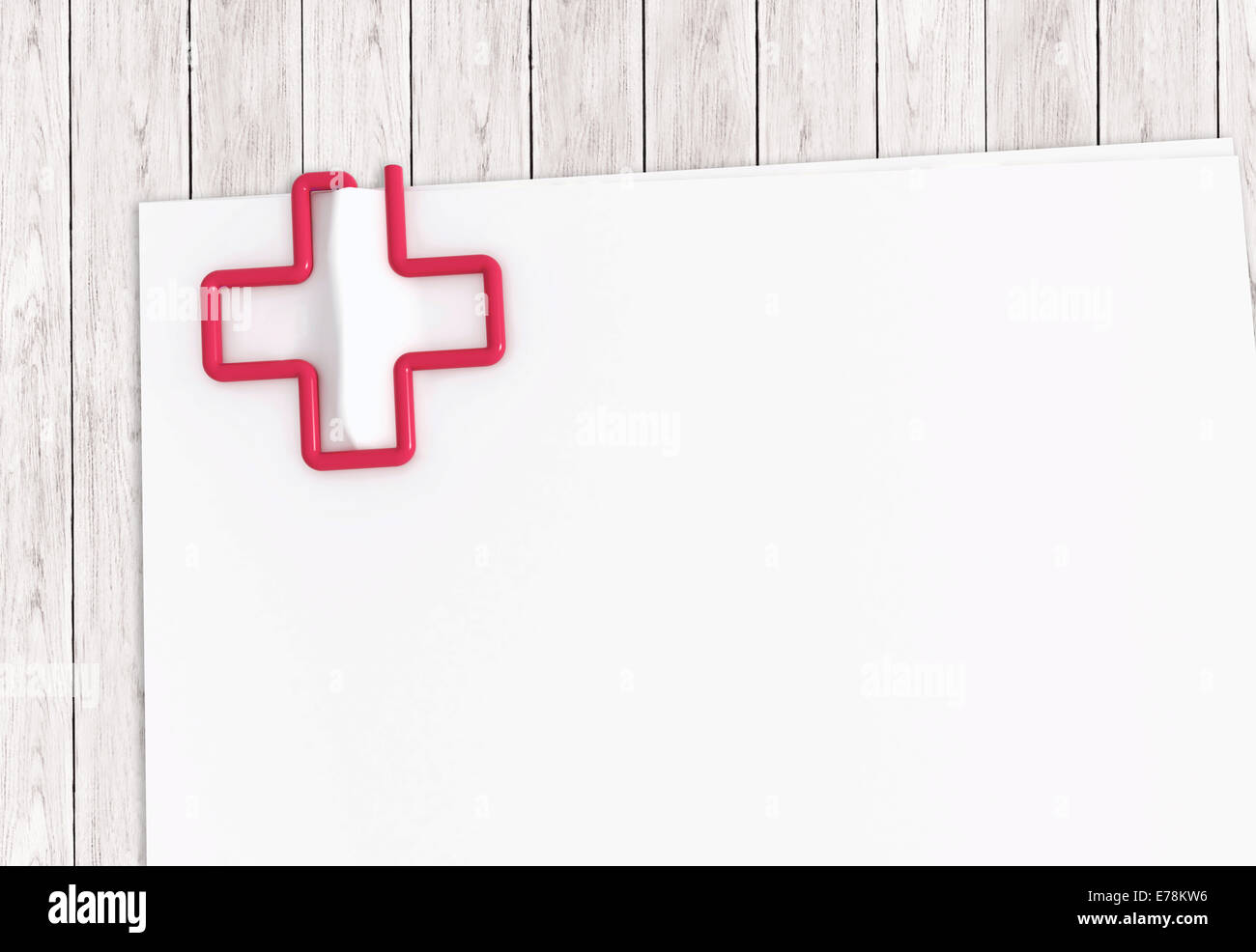 Medical Document Template With Red Cross Paper Clip On White Wood