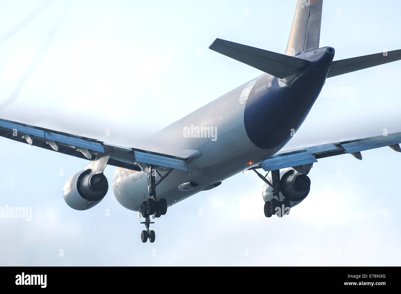 Airbus A300F4 on final approach to Los Angeles International Airport Stock Photo
