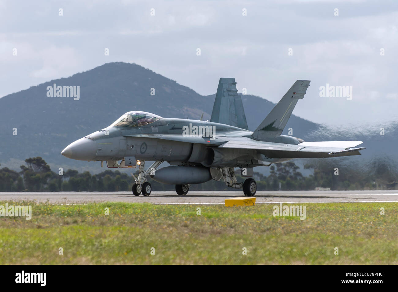 McDonnell Douglas F/A-18A Hornet of the takes off at Avalon Air Show Stock Photo