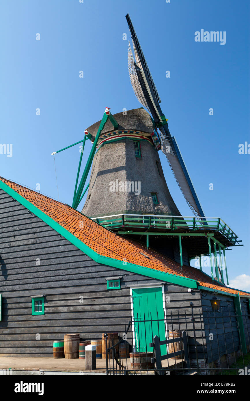 Historic Windmill, Zaanse Schans Open-Air Museum, Zaandam, North Holland, Netherlands Stock Photo