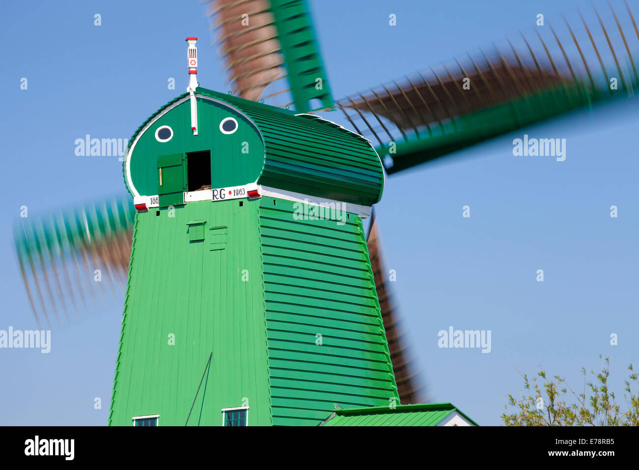 Historic Windmill, Zaanse Schans Open-Air Museum, Zaandam, North Holland, Netherlands Stock Photo