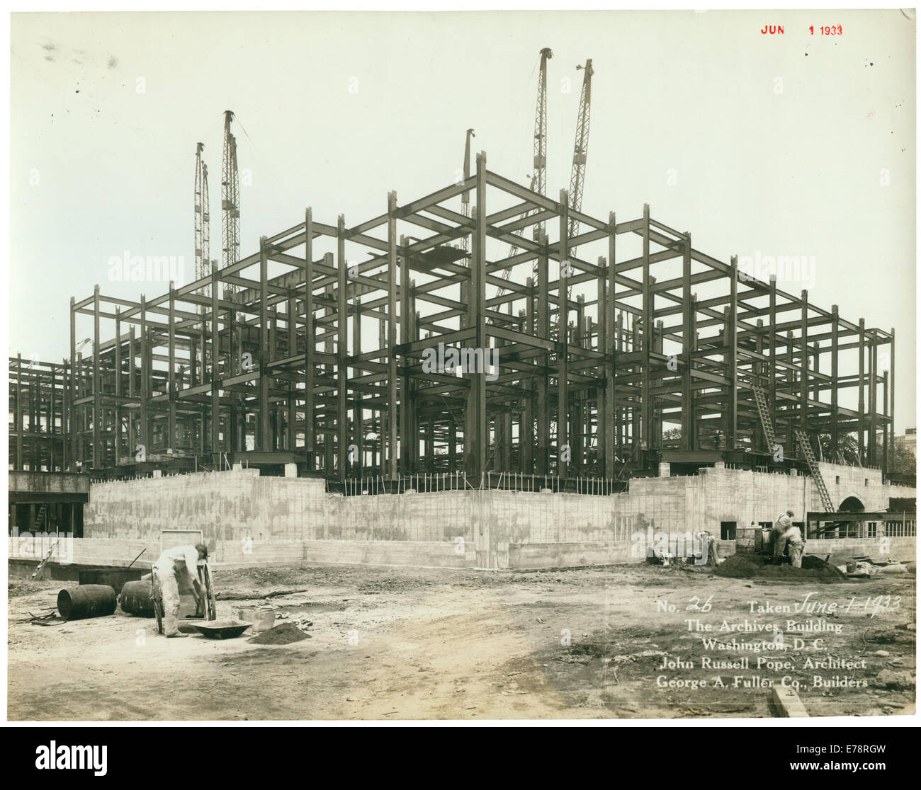 Photograph of the National Archives Building Being Constructed, Stock Photo