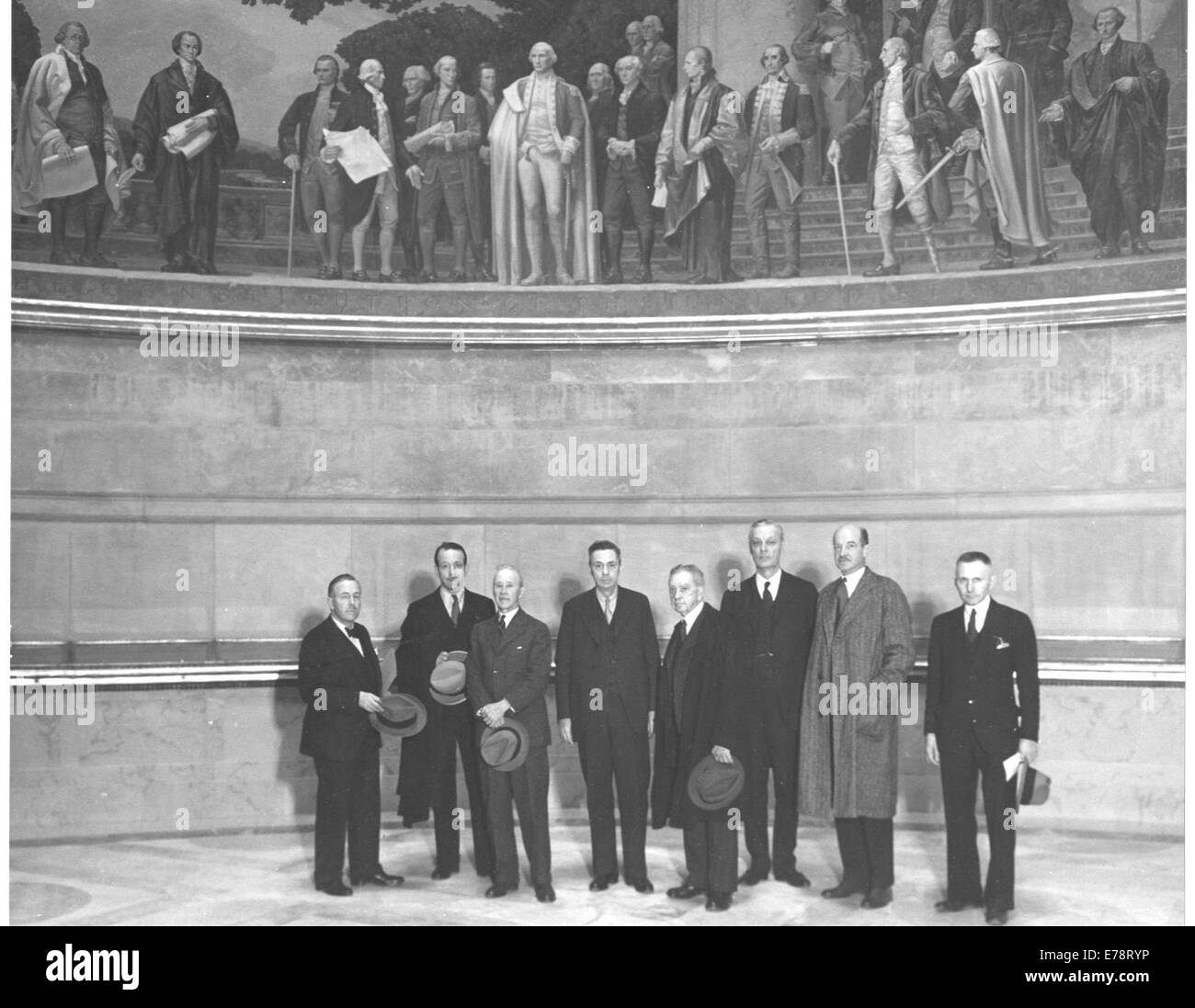 Photograph of the Fine Arts Commission Viewing Murals Stock Photo