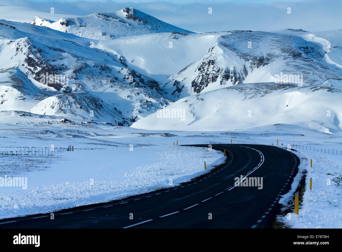 the Ring Road passing the Myrdalsjokull glacier nr Vik, southern Iceland Stock Photo