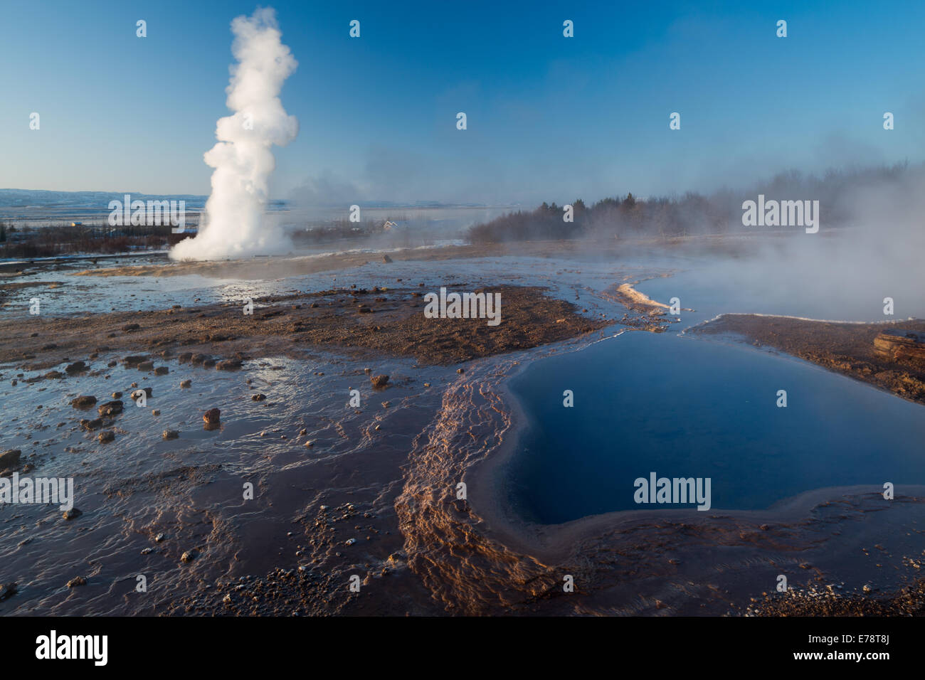 the hot springs and geysers at Geysir, Iceland Stock Photo