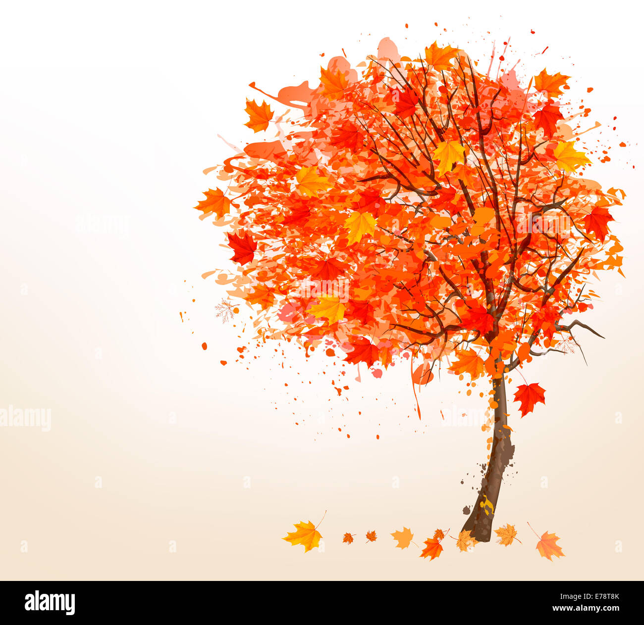 Autumn background with colorful leaves and a tree. Vector illustration ...
