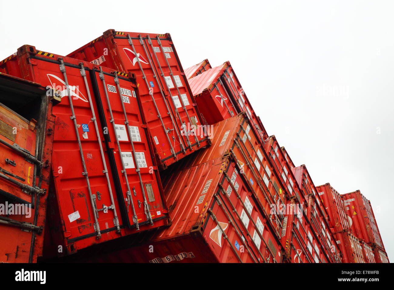 Vertical close-up of Louis Vuitton's pop-up installation of red striking  shipping containers by Virgil Abloh's idea, at ION Orchard, Singapore Stock  Photo - Alamy