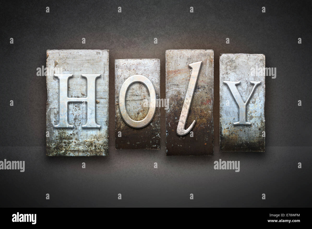 The word HOLY written in vintage letterpress type Stock Photo