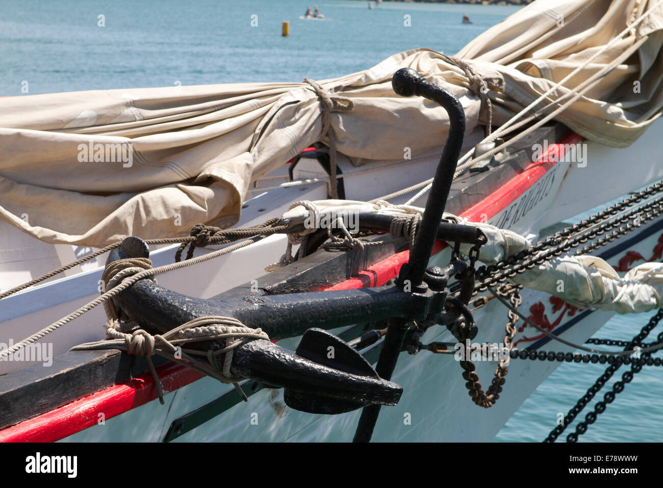 The ships anchor on the brigantine Exy Johnson at dock in Dana Point