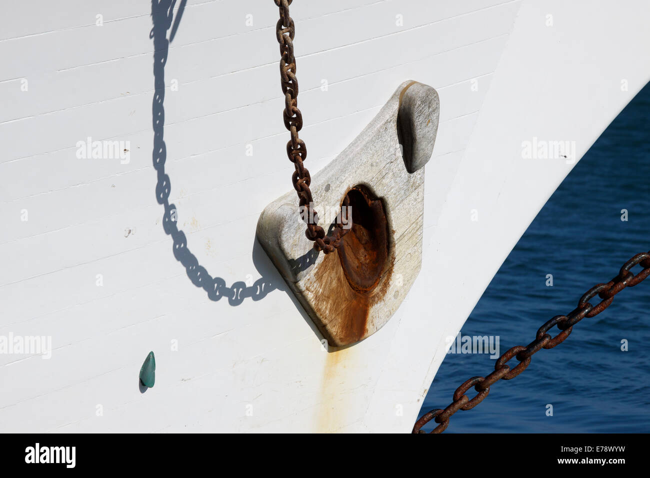 The ships anchor on the brigantine Exy Johnson at dock in Dana Point