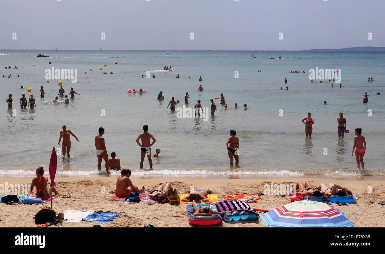 Wide view at El Arenal beach, on the Spanish island of Majorca Stock Photo