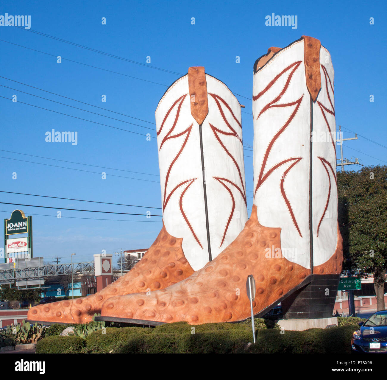 Giant Cowboy Boots outside a mall in San Antonio Texas Stock Photo