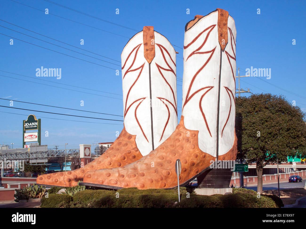 Giant Cowboy Boots outside a mall in San Antonio Texas Stock Photo