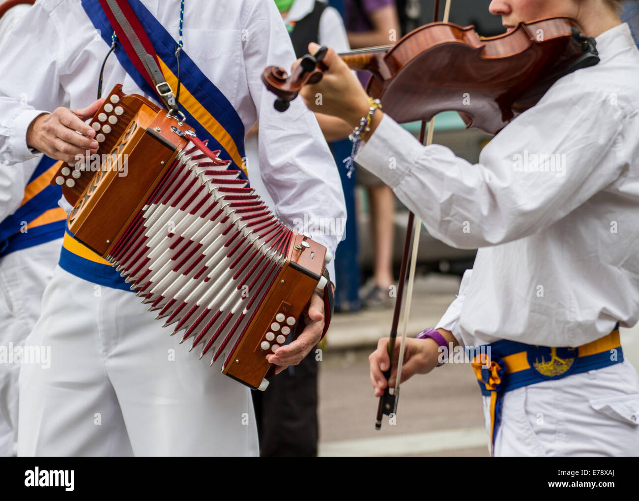 musical instruments for dancing at an English traditional folk festival carnival Stock Photo