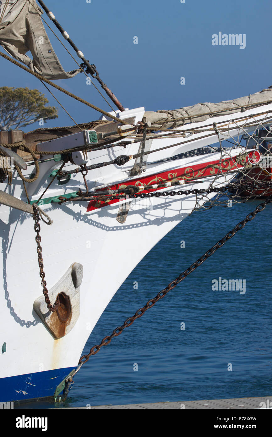 The ships anchor on the brigantine Exy Johnson at dock in Dana Point