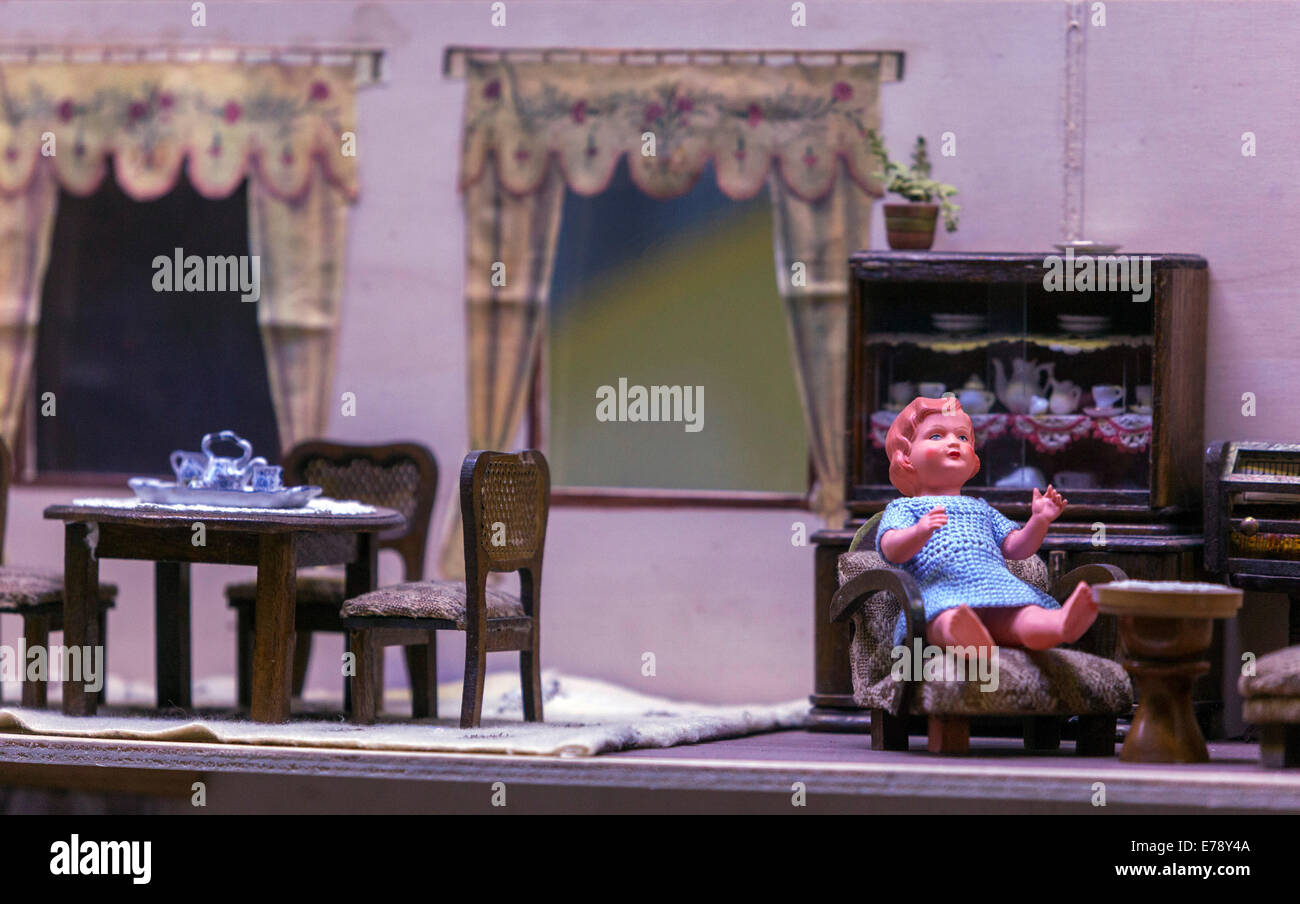 Vintage doll house exhibit at the toy museum in Prague Czech Republic