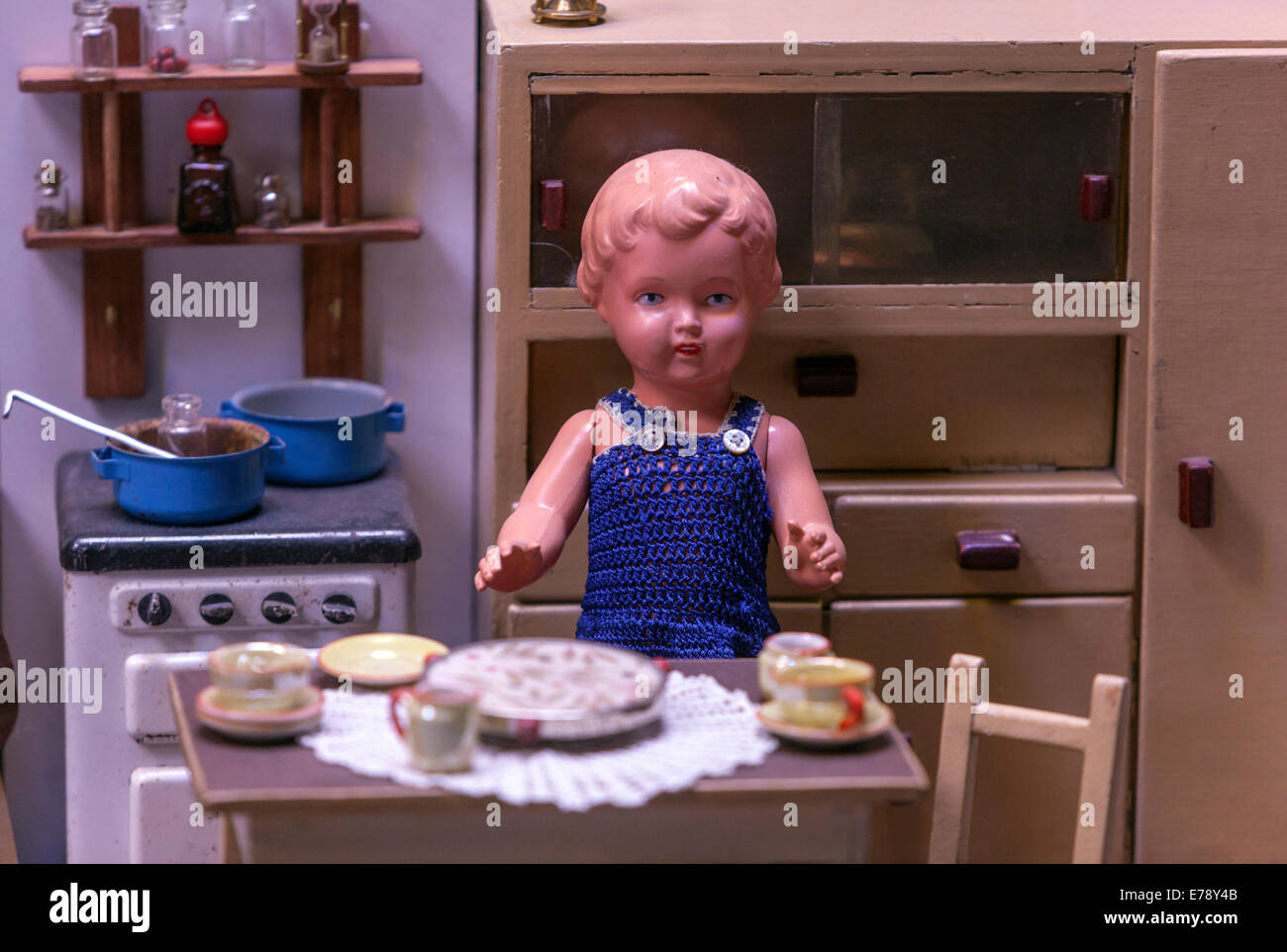 Vintage doll house exhibit at the toy museum in Prague Czech Republic